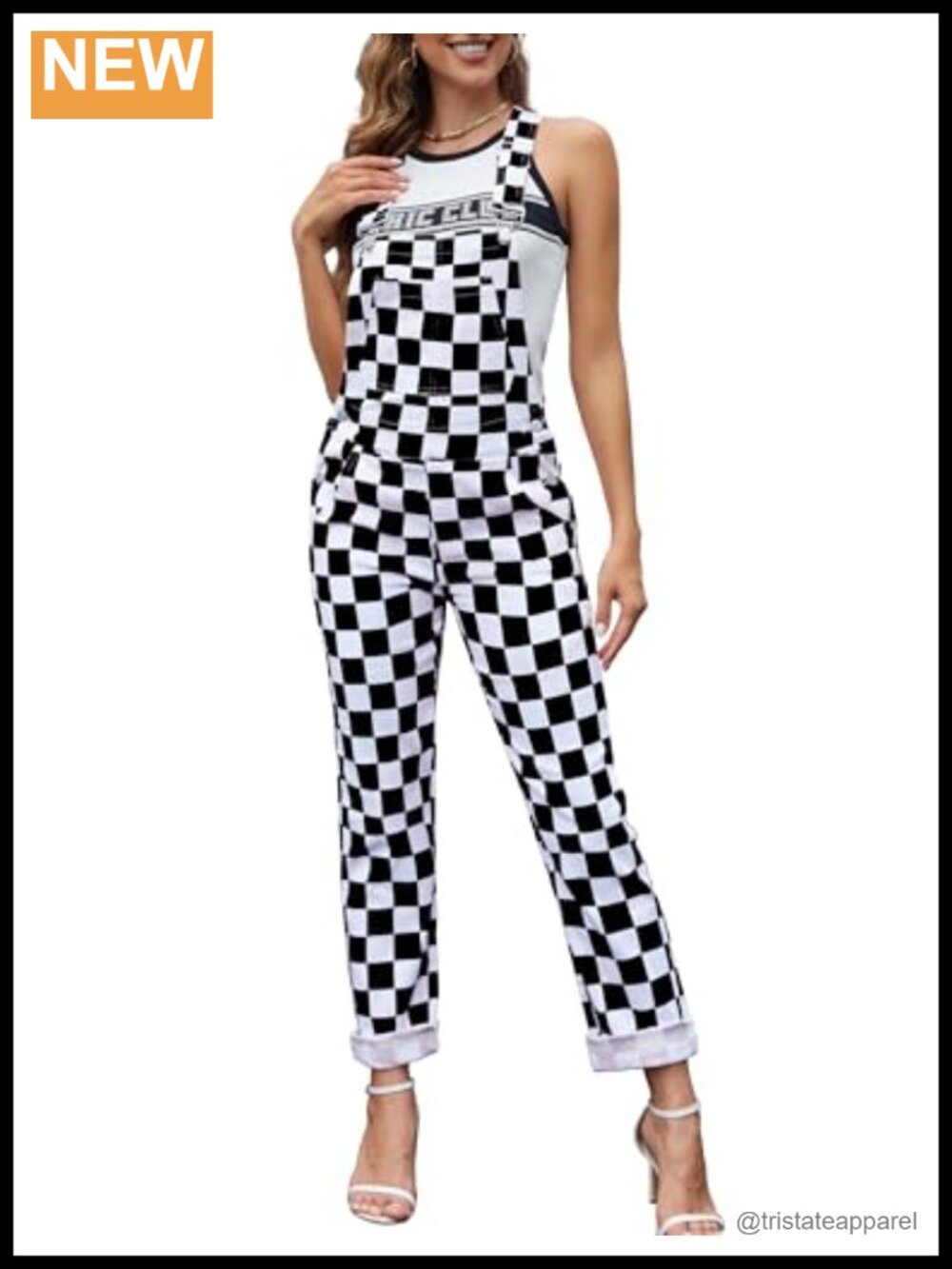 Checkered Denim Overalls Womens Bib Adjustable Strap Stretch Jeans Jumpsuit